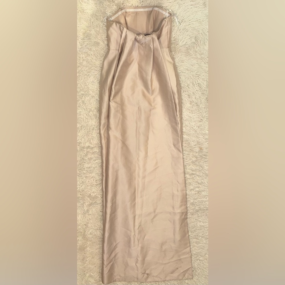 NEW Alfred Sung Strapless Satin Twill Column Gown Removable Train Sz 8 Champagne - Picture 3 of 6
